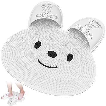 Manmihealth Extra-Large Shower Foot Scrubber Mat with Non-Slip Suction Cups, Rabbit-Shaped Silicone Foot Scrubber in Shower for Men & Women White