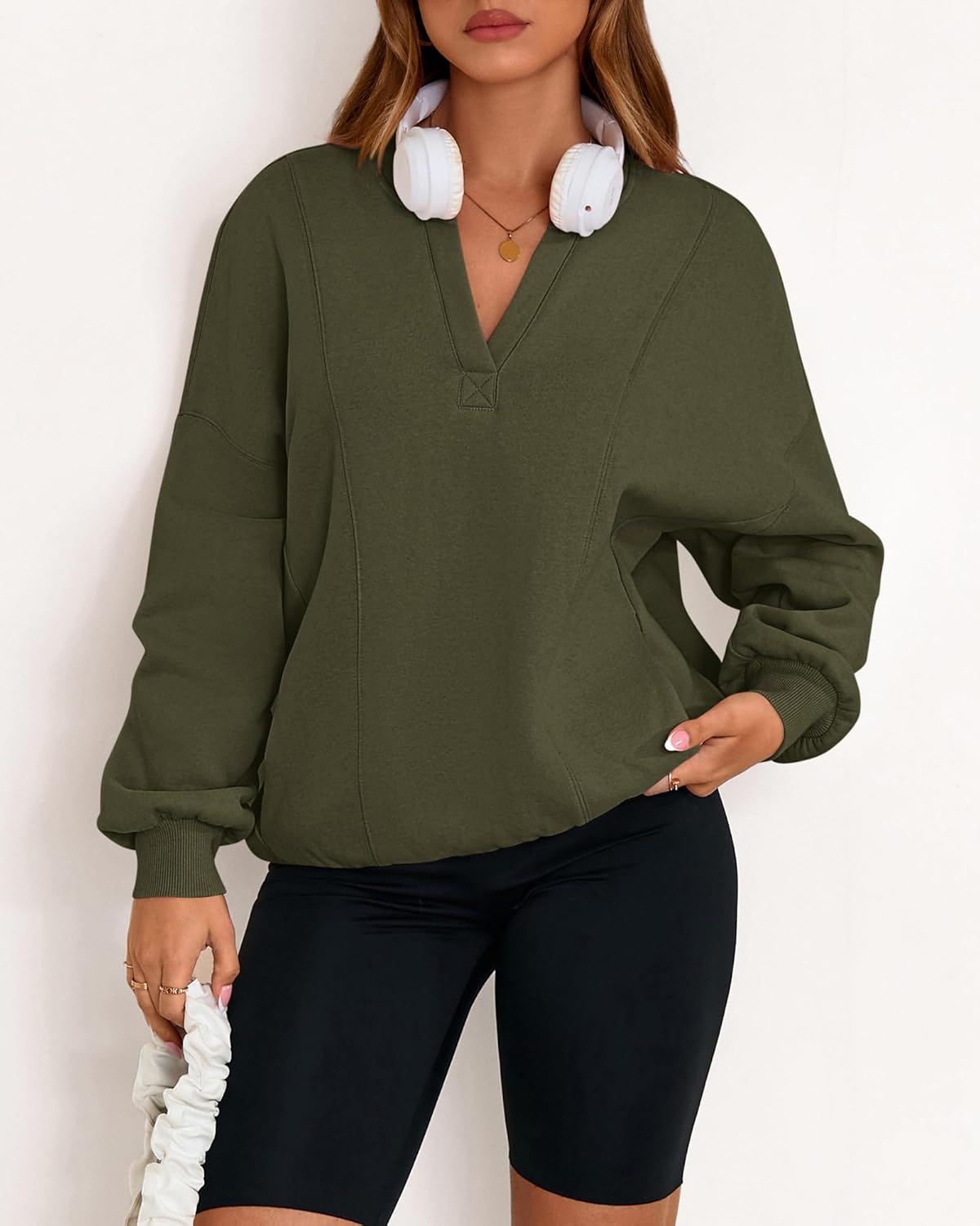 dowerme Oversized Sweatshirt for Women Casual Long Sleeve V Neck Comfy Fleece Pullover Tops Pockets Fall Outfits 2025 - Image 8