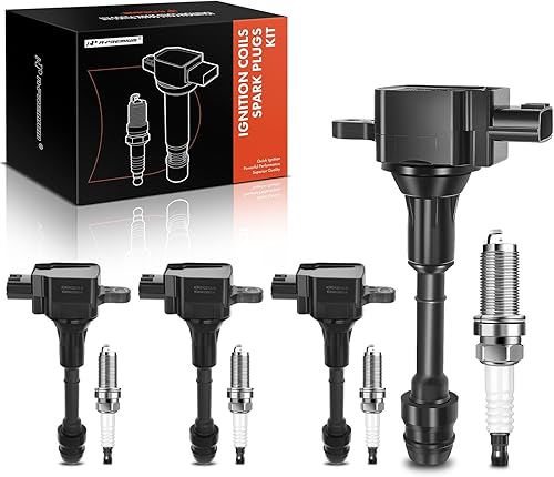 A-Premium Juego de 4 bobinas de encendido (negro) y bujías de iridio compatibles con Nissan Altima Sentra 2002-2006, X-Trail 2005-2006 L4 2.5L