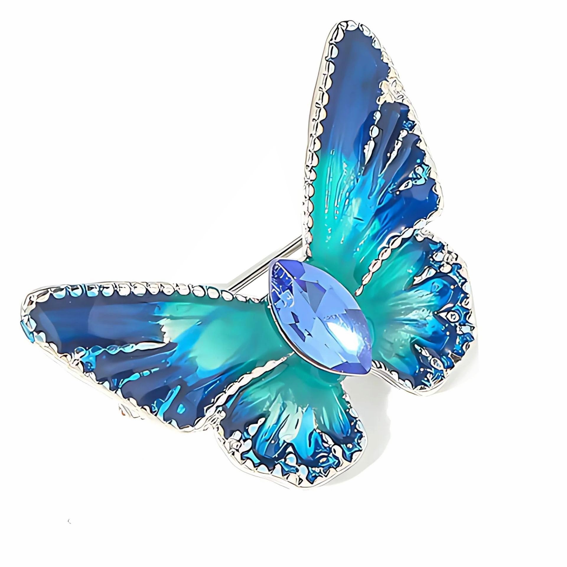 Crystal Studded Blue Glimmer Small Butterfly Brooch Saree Pin For Women (Brooch0628) 1 Pc, Free, Metal, Crystal