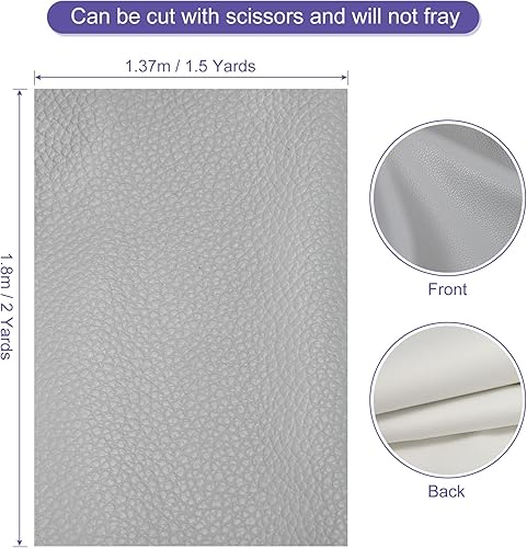 Miniatura 2 de PATIKIL Tela de piel sintética sintética, 2 yardas, 72 x 54 x 0.04 pulgadas, textura de cuero sintético, hojas para bolsas, manualidades, color gris
