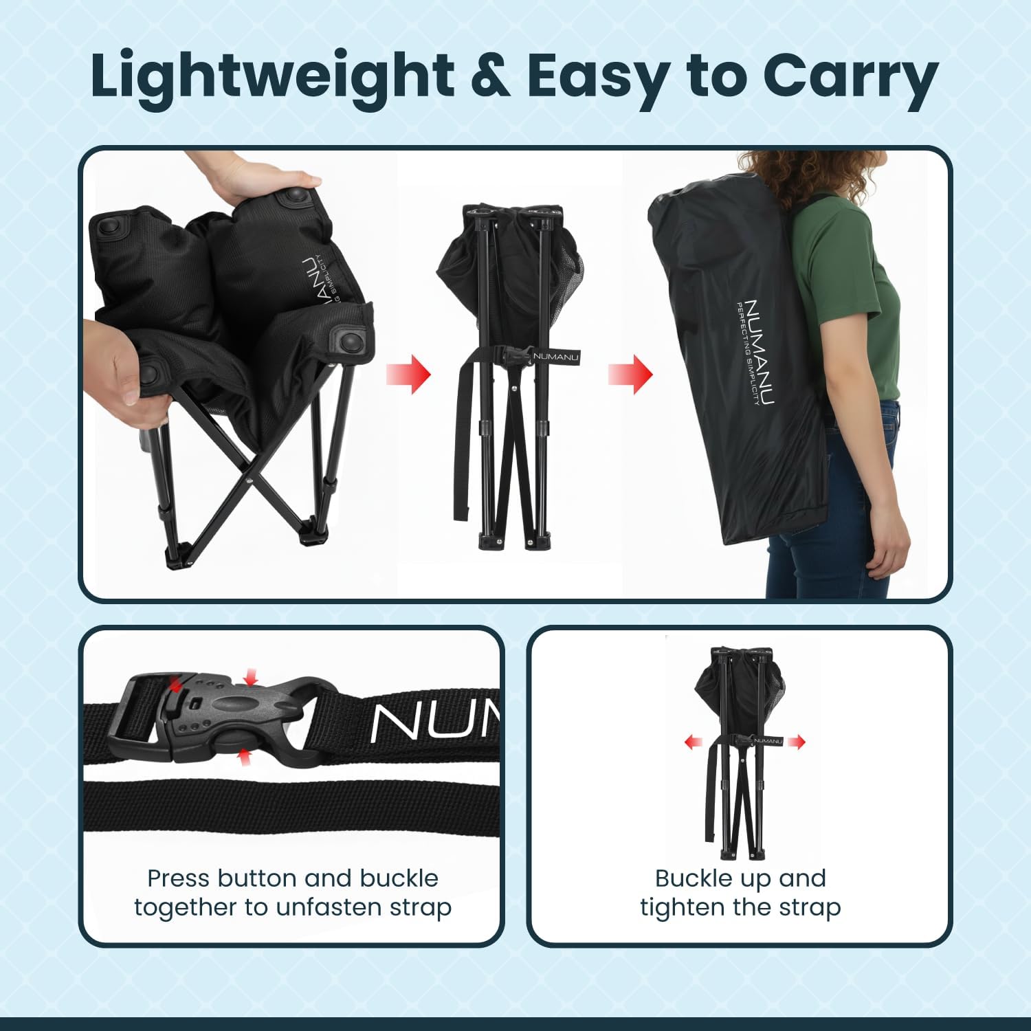 NUMANU Oversized Padded Camping Stool for Adults, Thick Padded 18.5" Heavy Duty Outdoor Camp Chairs with Anti-Slip Feet & Carry Bag, Folding Ottoman Foot Rest for Travel, Max 500lbs