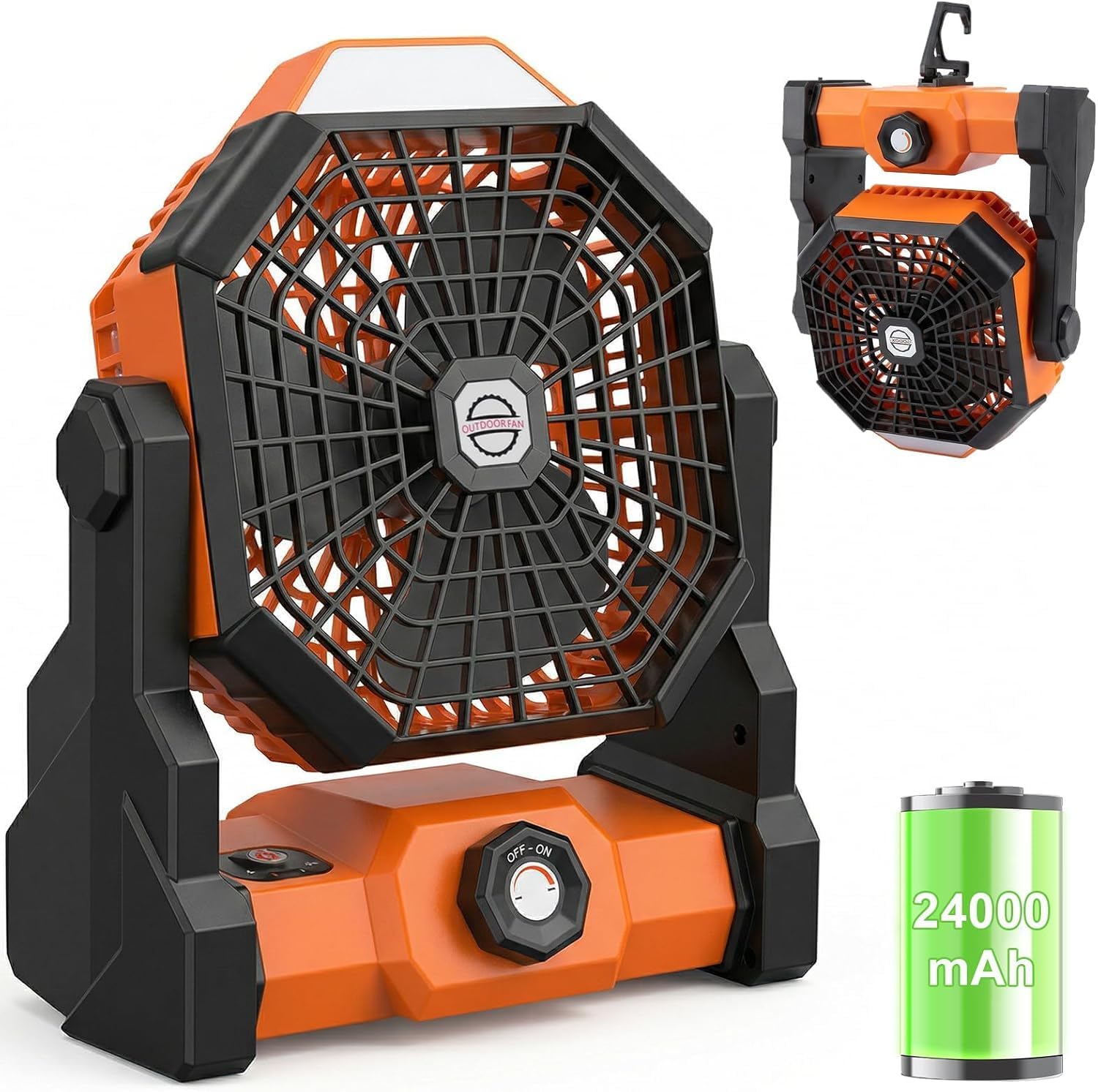Camping Fan Rechargeable, 24000mAh Battery Powered Fan with LED Light & Hook, Portable Fans Rechargeable for Indoor, Outdoor, Tent, Travel, Jobsite, Fishing, Gifts for Men Dad-image-27