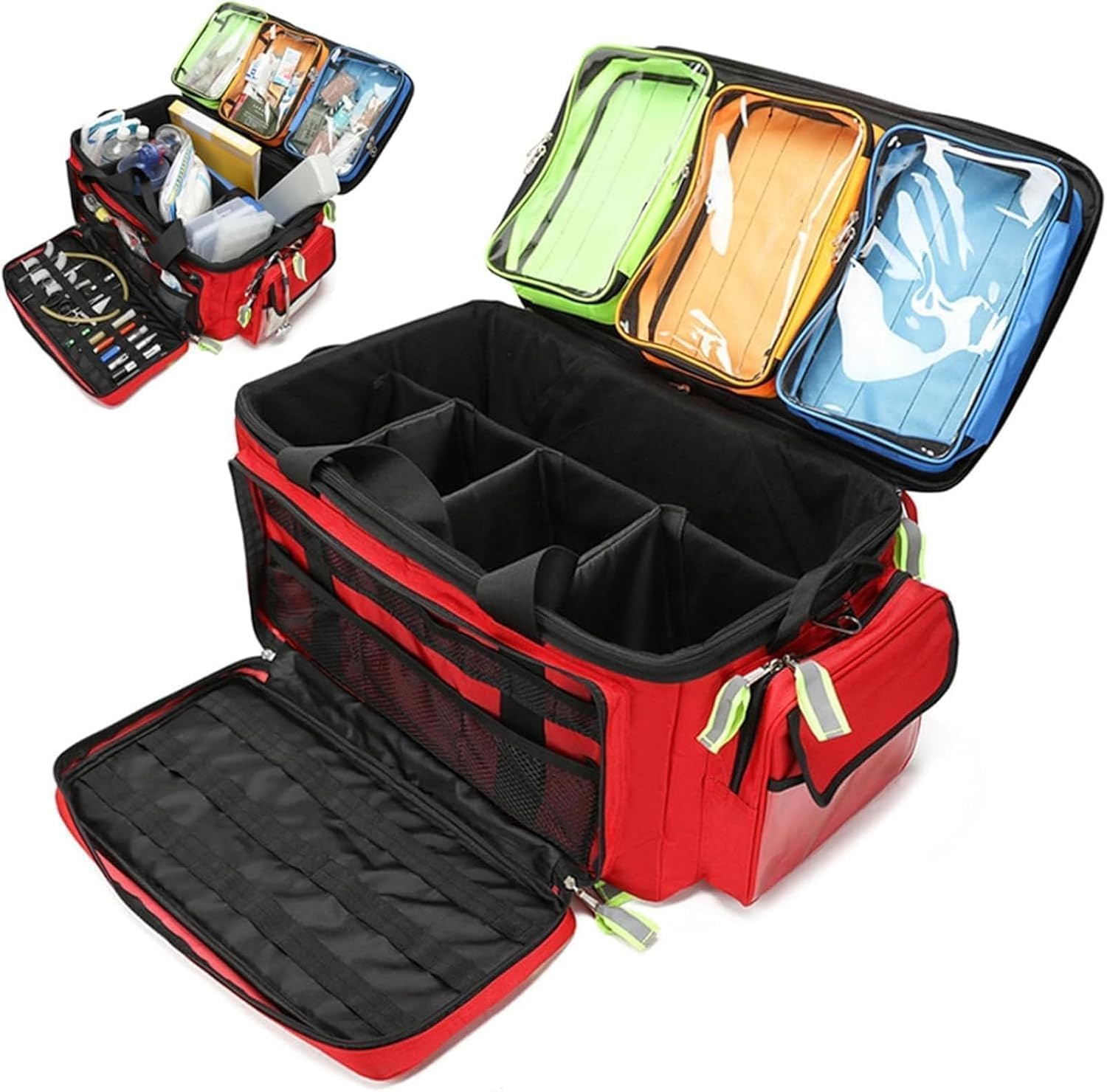Bolsa Médica con Ruedas De Gran Capacidad, Bolsa Portátil para Botiquín De Primeros Auxilios (vacía), con Compartimentos Y Banda Reflectante, Bolsa De Viaje para Emergencias Al Aire Libre