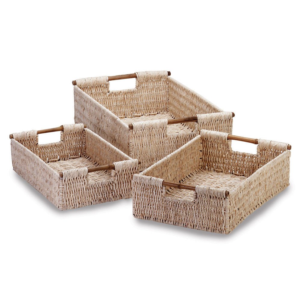 Anya Nana Set of 3 Woven Corn Husk Nesting Baskets with Bamboo Handles Perfect Home