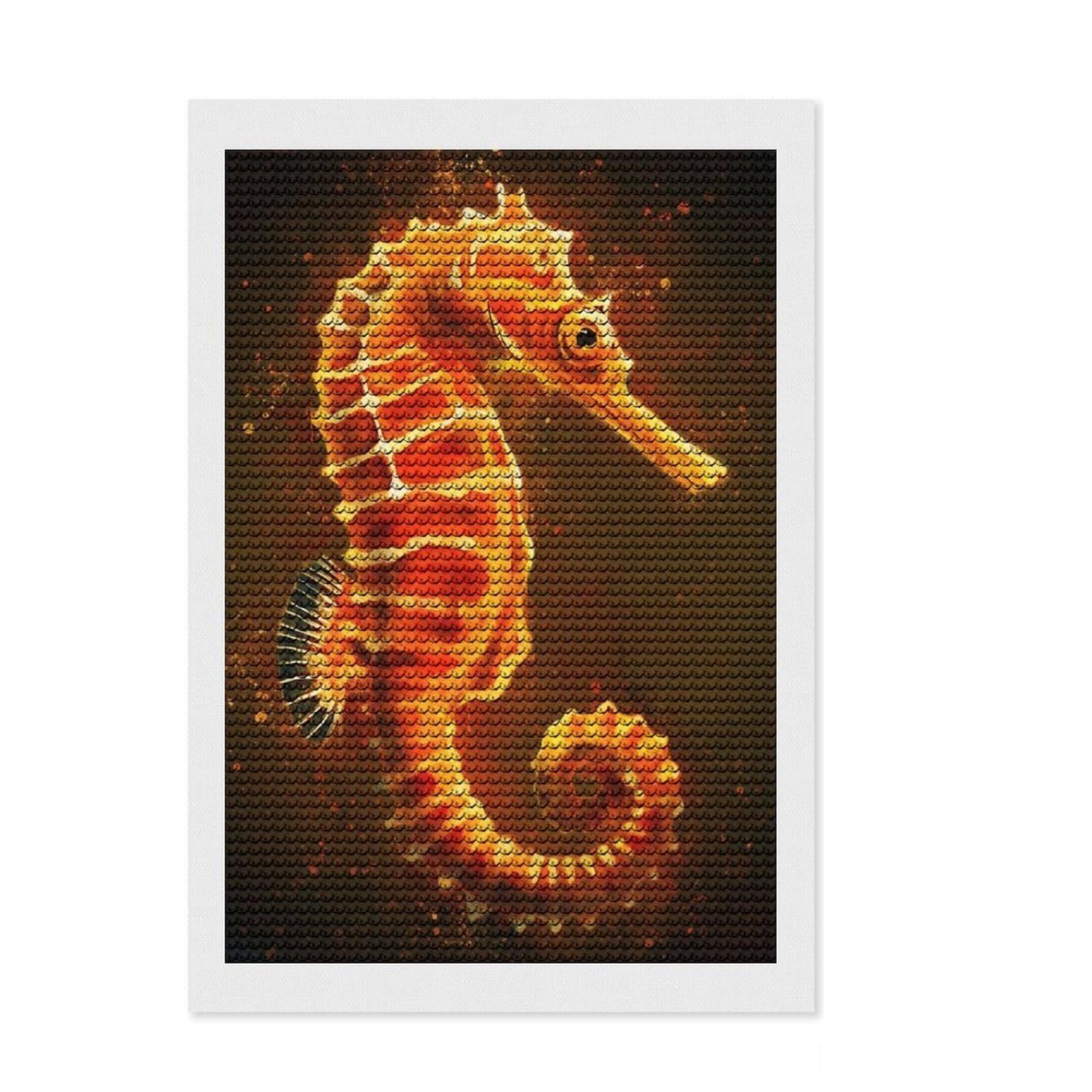 Junmoney Seahorses Splat Full Drill Diamond Painting Kit 8"x12", Finish and Display, Creative Leisure Activity, Boho Decor, Birthday Gift