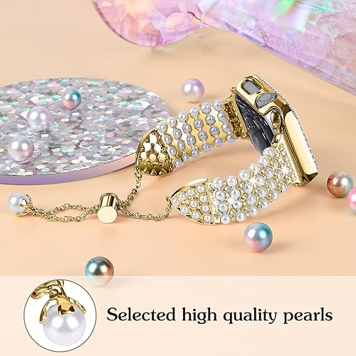 Miniatura 2 de JOYOZY Pulsera de perlas brillantes de 1.496 pulgadas compatible con Apple Watch Band Series de 1.496 pulgadas, caja de diamantes brillantes para