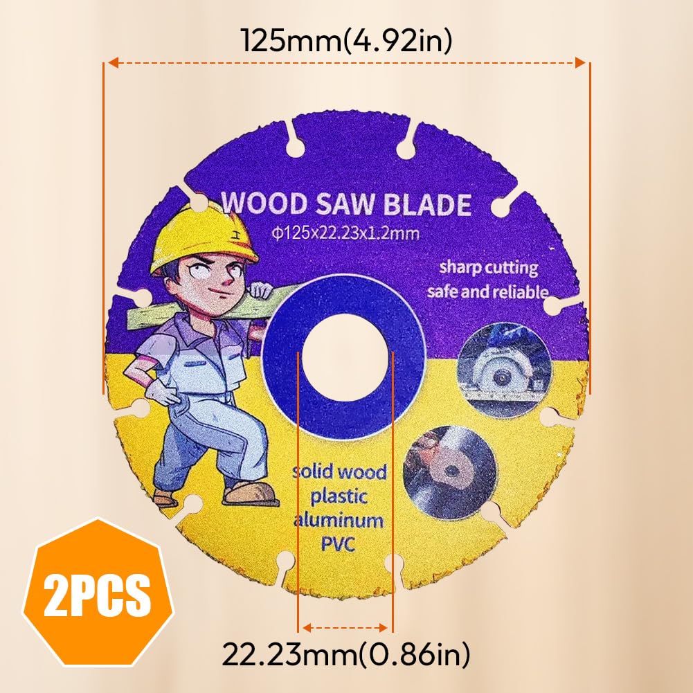 2 tarcze tnące 125 mm, profesjonalna szlifierka kątowa, brzeszczot z twardego metalu do szlifierek kątowych, drewna, sklejki, gumy, tworzyw sztucznych, do obróbki drewna (125 mm, 2)