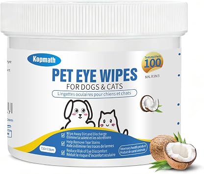 Dog Eye Wipes, Tear Stain Wipes for Dogs, Big & Thick Cat Eye Wipes for Dogs, Mild Ingredient,Texturized & Presoaked Pet Eye Cleaner Pad for Discharge Crust Booger,100 Ct