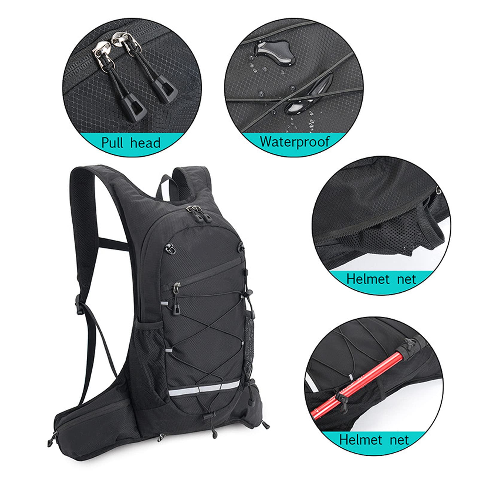 Mochila para Bicicleta Mochila de hidratación para Bicicleta de Nailon Ultraligera Plegable Impermeable con Tira Reflectante para Ciclismo y Senderismo al Aire