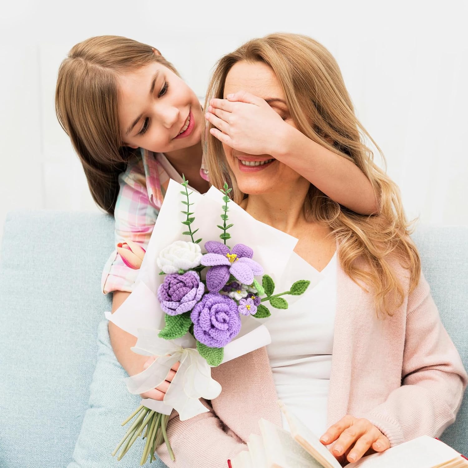 Handmade Crochet Sunflowers Rose Daisy as a Gift for Lover, Family,Friends. Crochet Bouquet, Crocheted Yarn Flowers, Artificial Flower Finished Bouquet (Purple) - Image 6