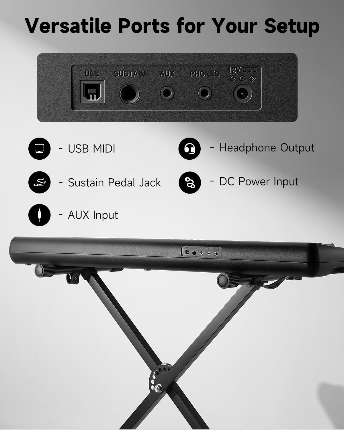 Donner Piano de teclado de 61 teclas, paquete de teclado eléctrico portátil, piano digital para principiantes con USB MIDI, altavoces integrados, auriculares, soporte X, bolsa de transporte, 300 tonos