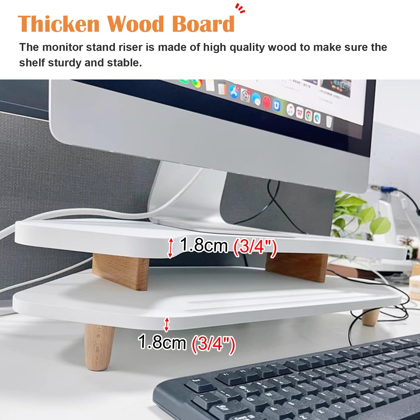 Supporto Monitor Supporto per Monitor Angolare a 2 Livelli Verde Bianco, Supporto per Monitor da Scrivania in Legno con Supporto per Cellulare, Ripiani per Computer/schermi/Laptop