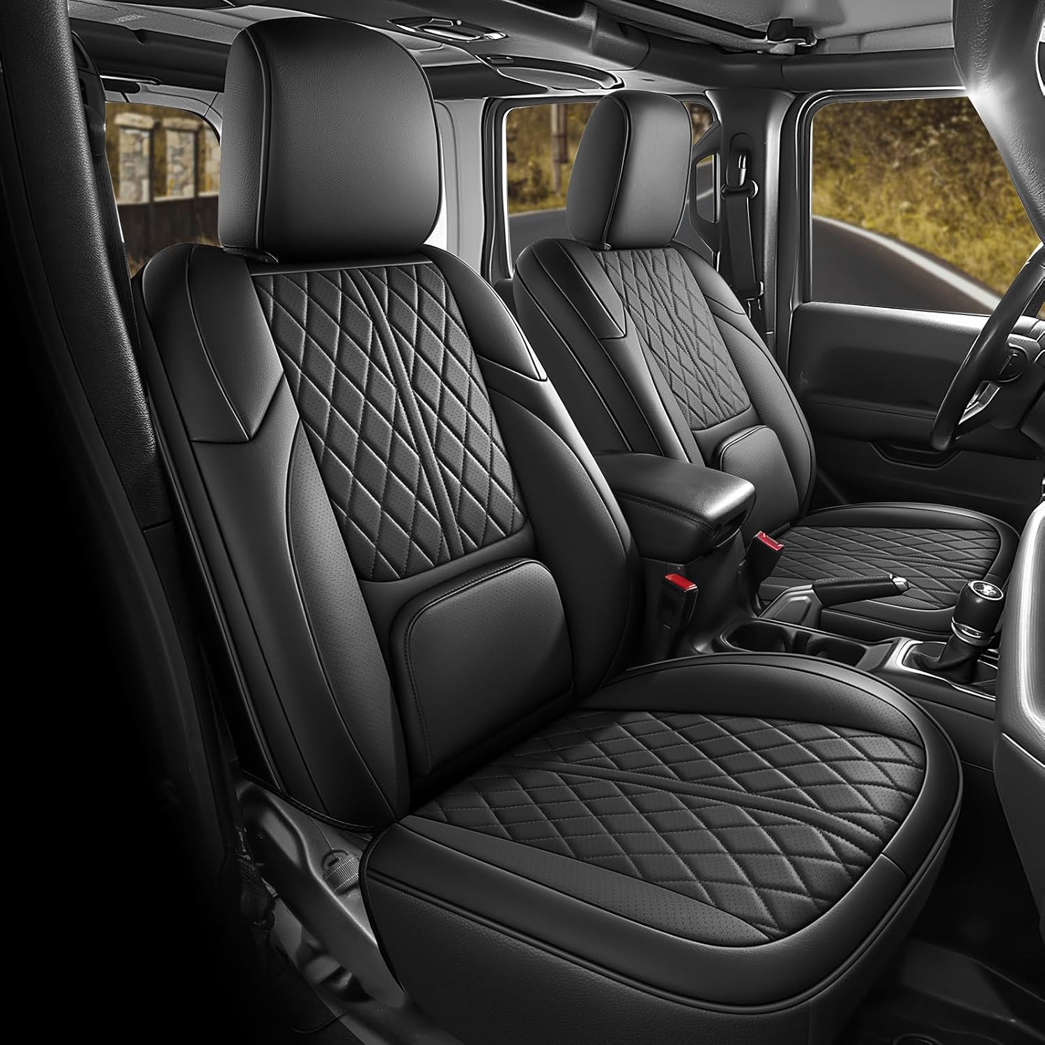 Seat Covers Custom Fit for Jeep Wrangler JL 2018-2026 4 Door W/O Rear Cup Holder, Luxury Waterproof Leather Seat Protectors(Black, Full Set)