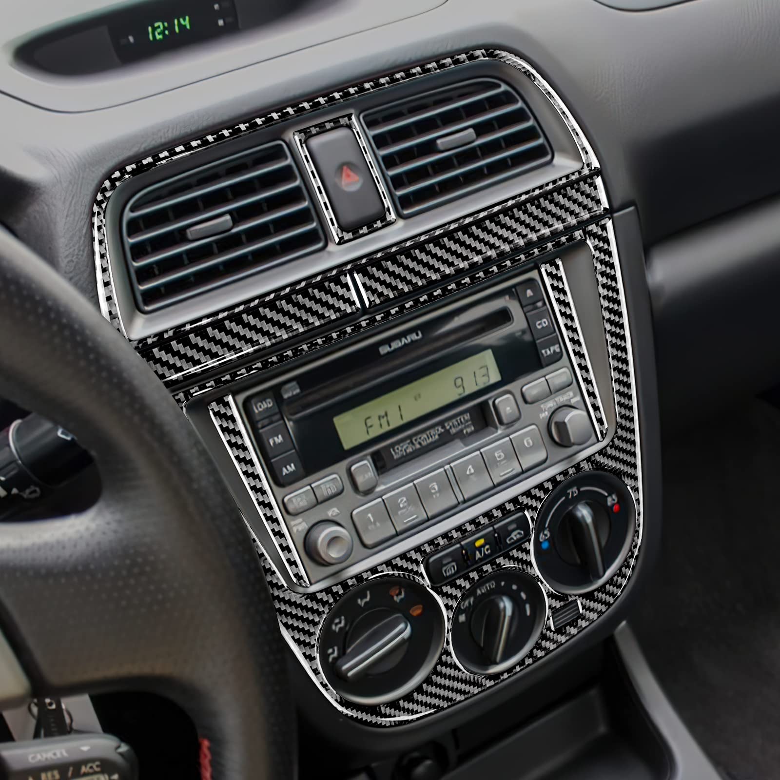 KUNGKIC 7 sztuk naklejek na samochód, na konsolę centralną z włókna węglowego, kompatybilne z Subaru Imprea STI 2002, 2003, 2004, akcesoria dekoracyjne do wnętrz (czarne)