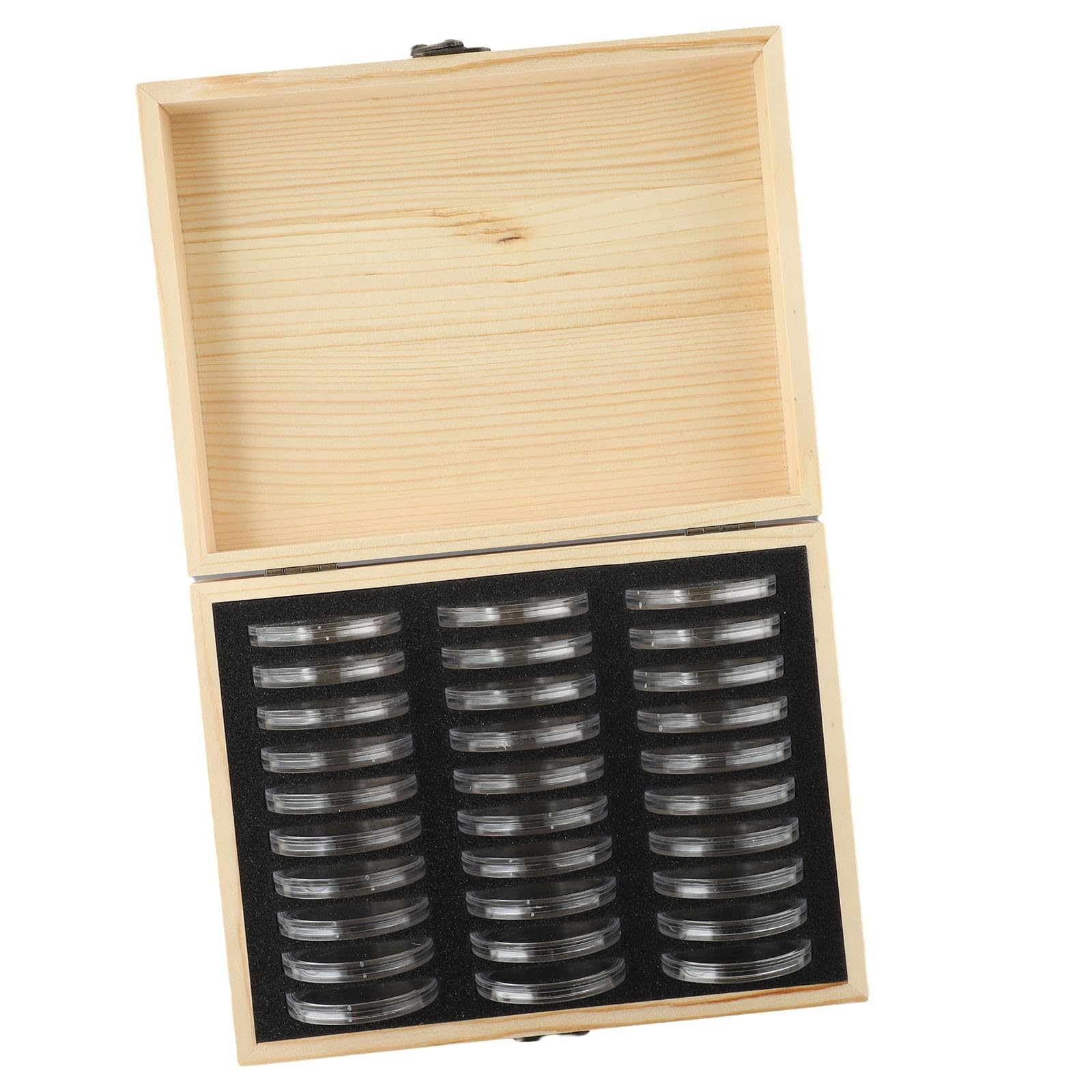 Caja de madera para monedas con inserciones de espuma ajustables de 12 a 46 mm