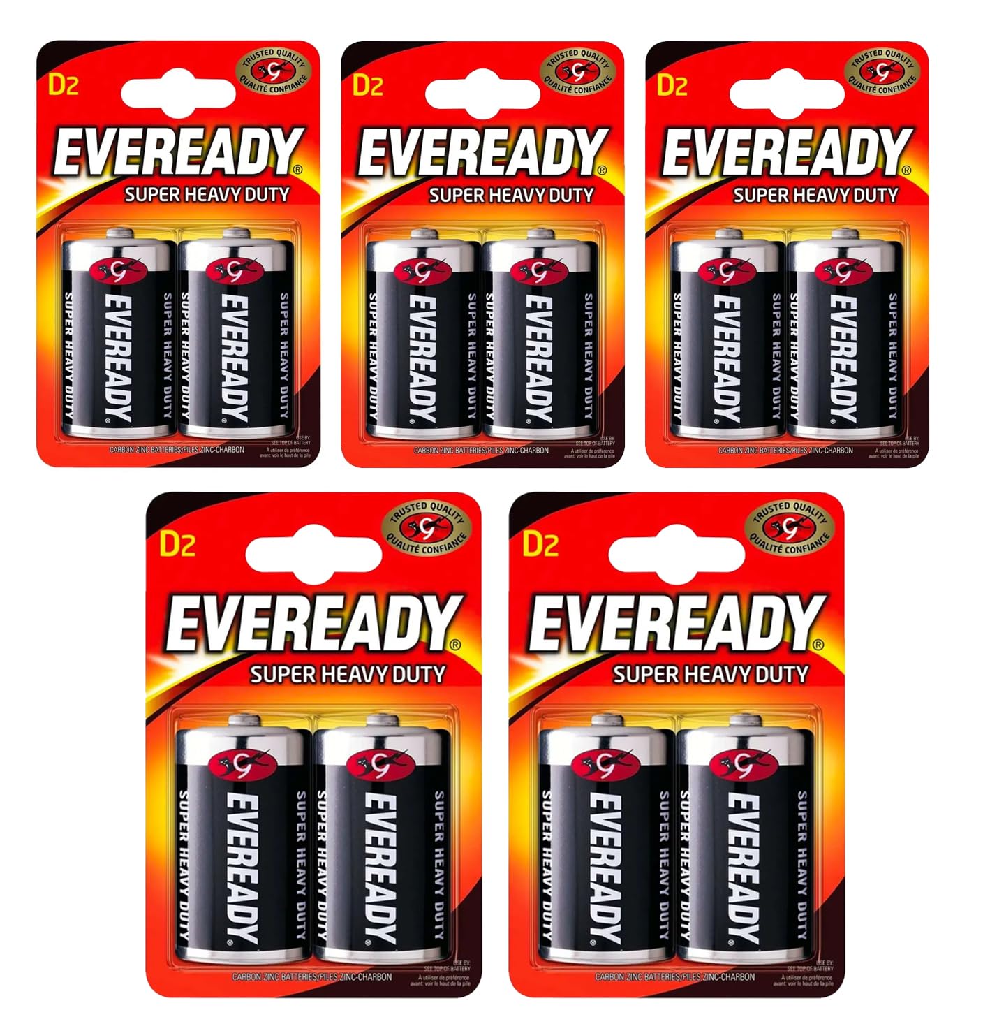 Eveready D Batteries – Pack of 10 Batteries | Heavy Duty Premium Zinc Carbon 1.5V | Reliable Long-Lasting Power for Low Drain Devices such as Flashlights, Radios, Toys & Clocks