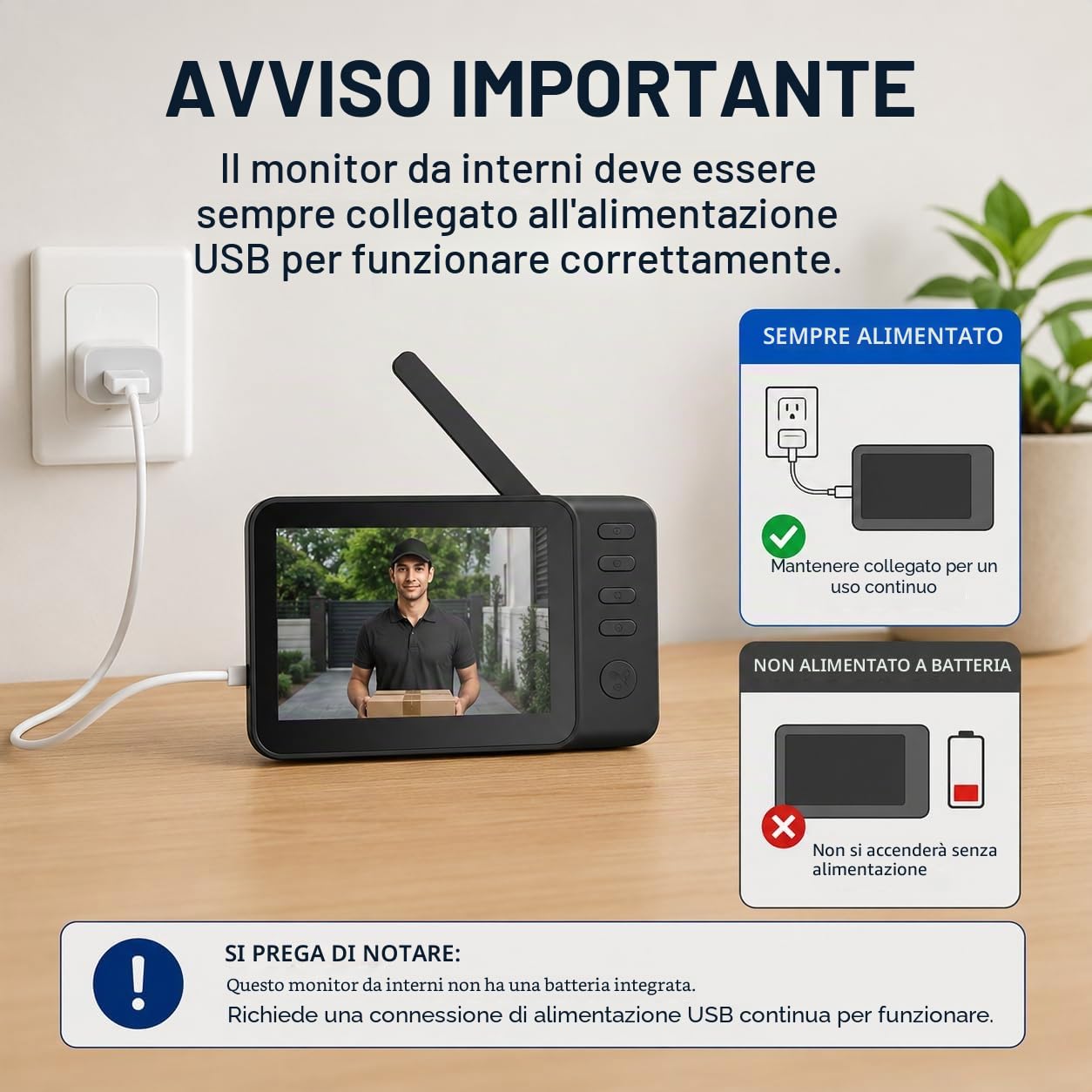 Campanello Videocitofono Senza Fili da Esterno, Monitor IPS 4,3", Videocitofono Wireless con Rilevamento PIR, Impermeabile IP65, Visione Notturna LED, Senza Forare e Senza WiFi, Nessun Abbonamento