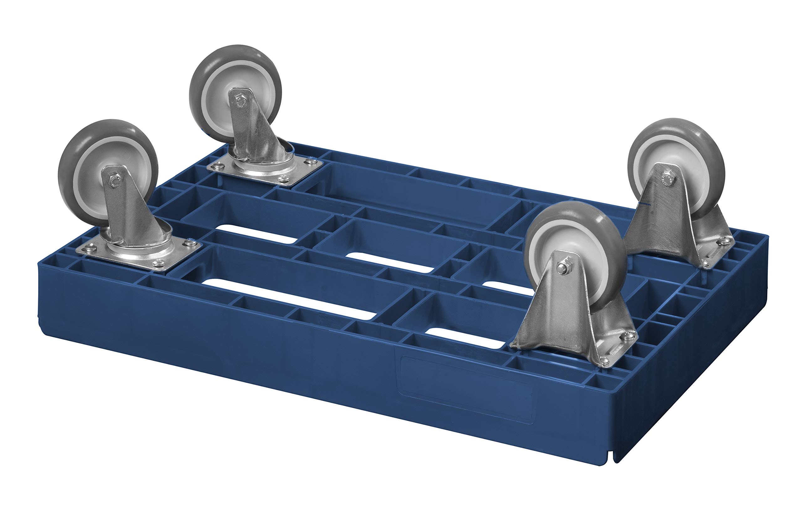 5 Stück Transportroller für Kisten 60 x 40 cm mit 2 Bock- und 2 Lenkrollen in blau