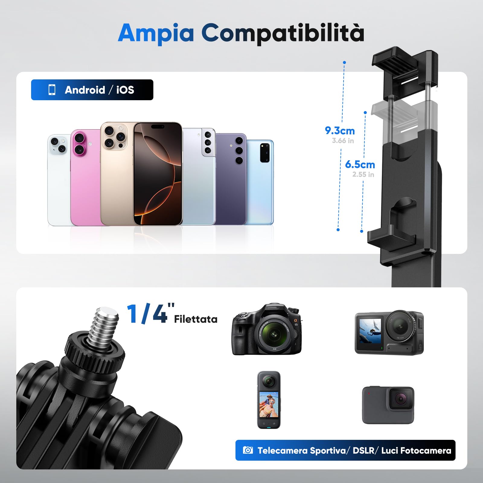 Jeebel Treppiede a Tracciamento Automatico del Volto - 180cm Bastone Selfie con Luci LED/Controllo Gesti/No App/Ruotabile 360° - Stabilizzatore Gimbal per Telefono Action-Cam DSLR Video Live Vlog