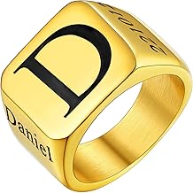Custom4U Chevalière Sceau Homme Prénom Personnalisable Acier Inoxydable Bague Gravé Carré/Hexagone/Ronde Taille 54/56.5/59/62/64/69/72 (Boîte Cadeau)