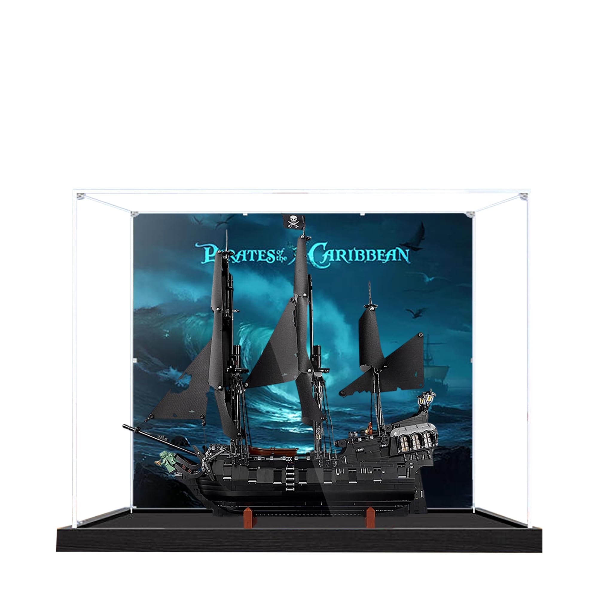 Acrylic Display Case for Lego 10365 Black Pearl Pirate Ship Model, 3mm Dustproof Display Box, Display Case Compatible with Lego 10365 (Model Not Included) (Background Black Base)