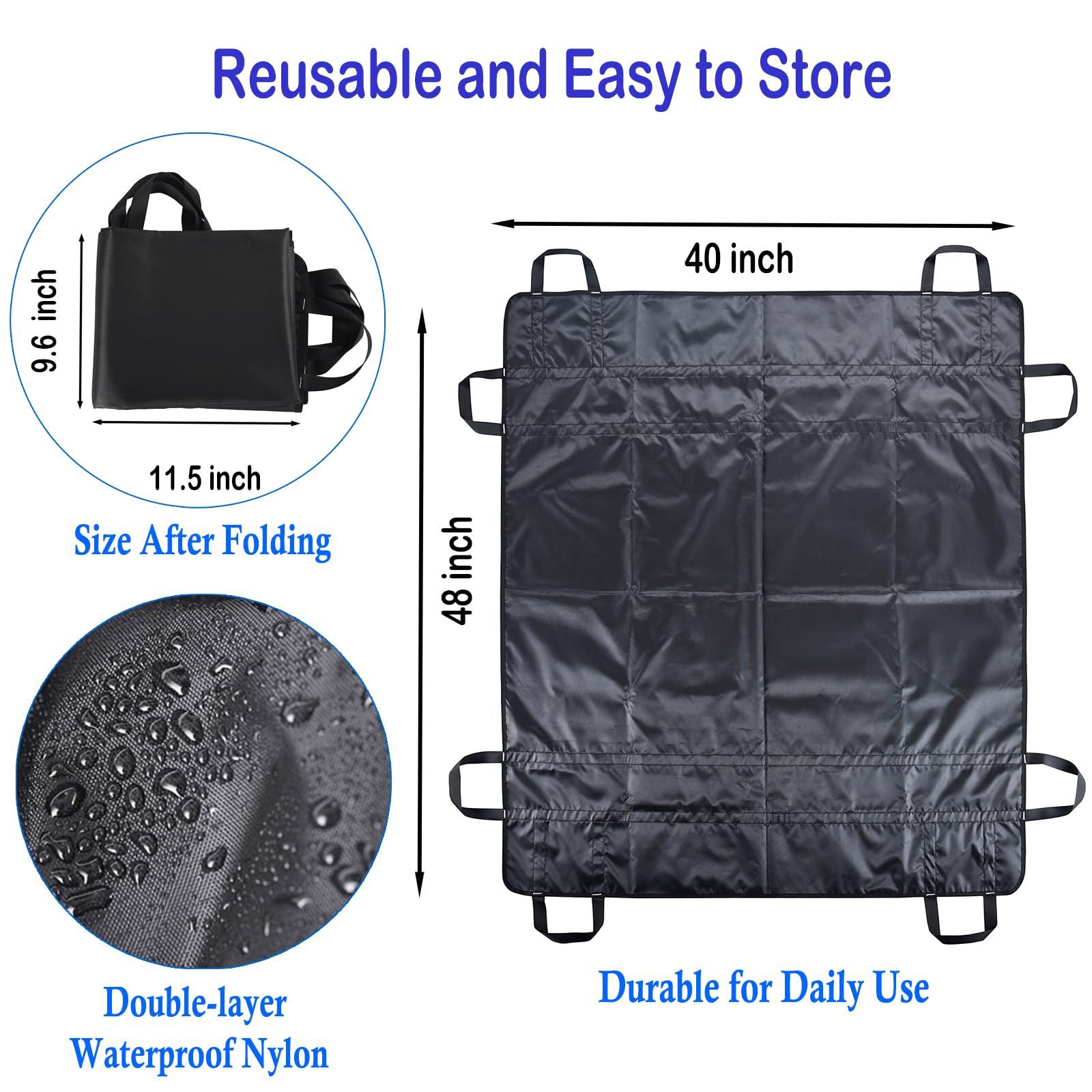 Almohadilla de cama de posicionamiento con 8 asas reforzadas, hoja de transferencia para girar, levantar y reposicionar, transferencia reutilizable, lavable, impermeable, calidad