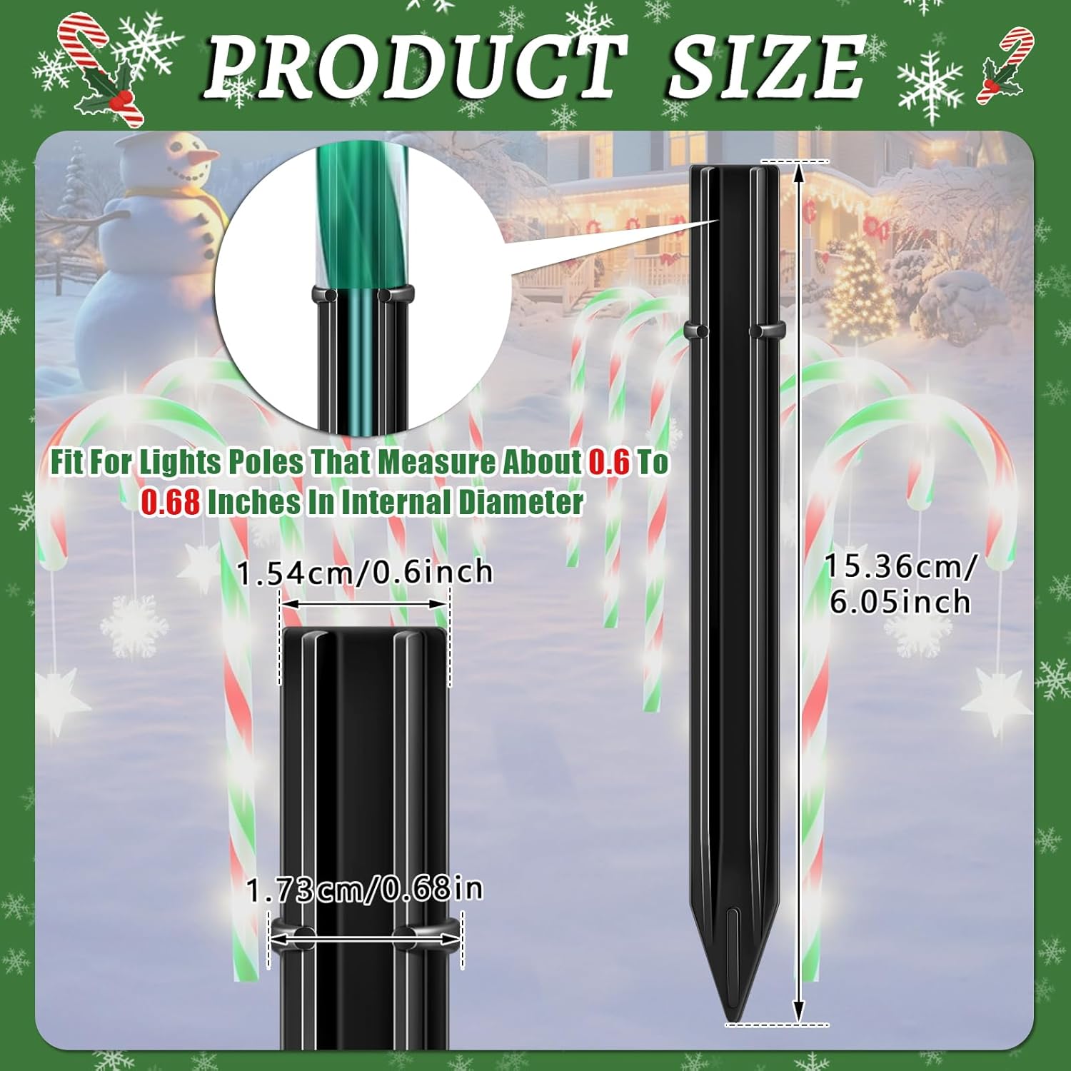 20PCS Replacement Stakes for Christmas Candy Cane Lights Outdoor, Plastic Candy Cane Pathway Markers Lights Spike Replacer, Size 0.68 * 6.05 Inches, Used to Maintain Candy Cane Pathway Lights - Image 2