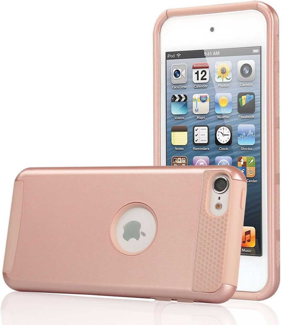 iPod Touch 6th Generation Case,iPod Touch 5 Case,Jwest Dual Layers Hybrid Soft Silicone Hard Plastic Triple Quakeproof Drop Resistance Protective Case Cover (Rose Gold&Rose Gold)