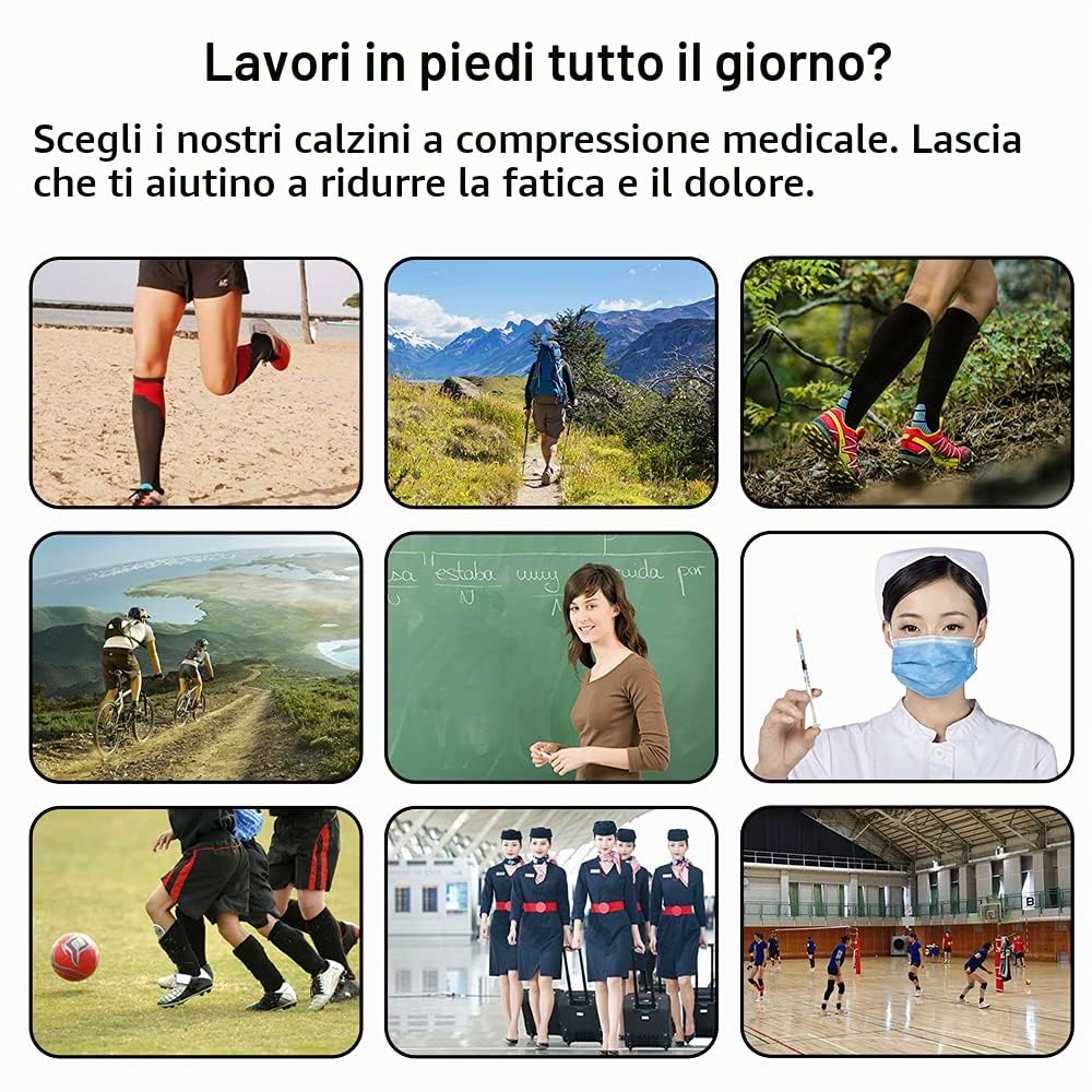 7 paia di calze a compressione mediche per uomo e donna, 15-20 mmHg, per atletica, vene varicose, corsa, ciclismo, escursionismo, aereo, viaggi, cura