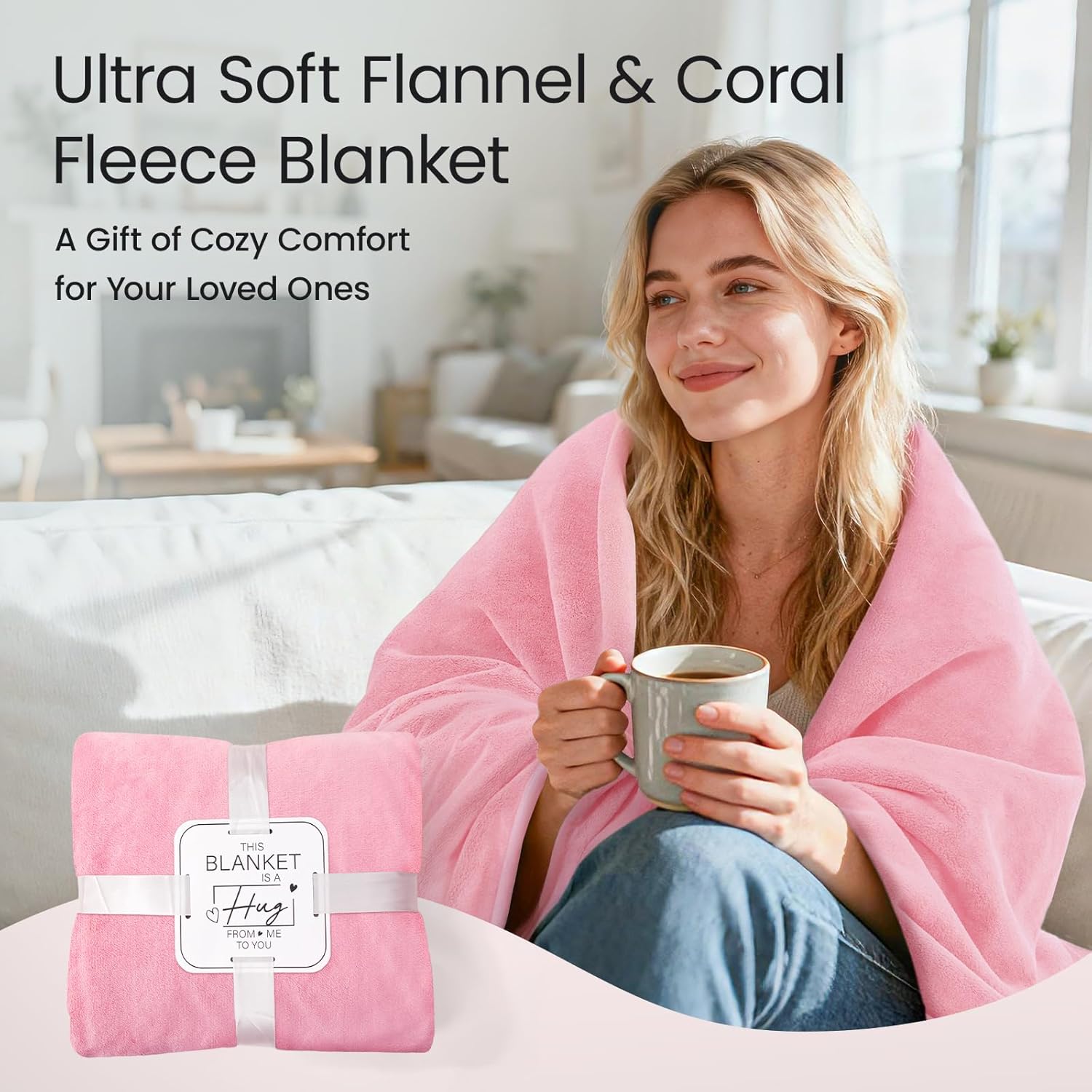 LOOBANI Waterproof Throw Blanket for Couch: Reversible Leakproof Couch Blanket 40" x 60", Soft Coral Fleece Bed Blanket Stain-Proof for Sofa Cover, Pet Accidents, Travel, Pink