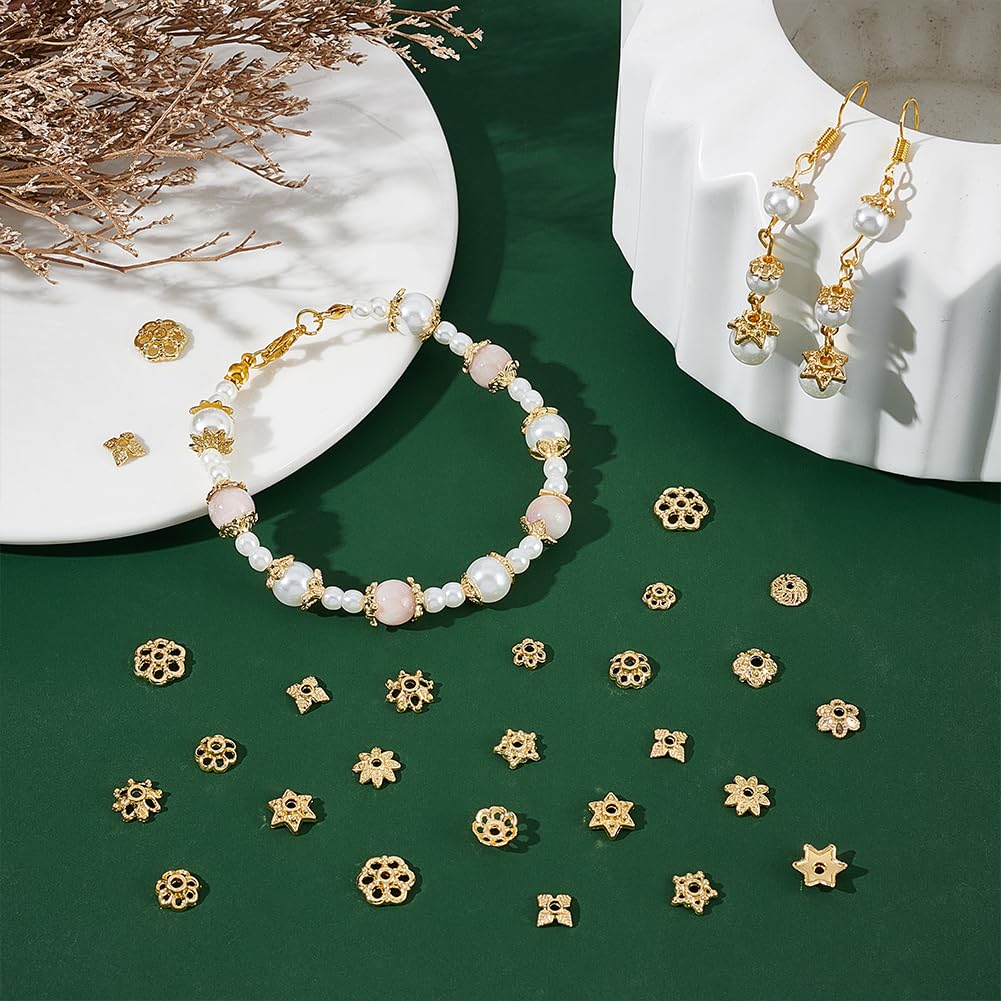 UNICRAFTALE 120Pcs 12 Styles Flower Bead End Caps, 18K Gold Plated Alloy Spacer Beads, Loose Spacer Beads - Image 2