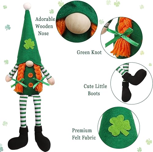 Miniatura 2 de Decoración de gnomos del día de San Patricio, sombrero verde con trébol, adorno colgante de trébol de la suerte sin rostro, decoración irlandesa del