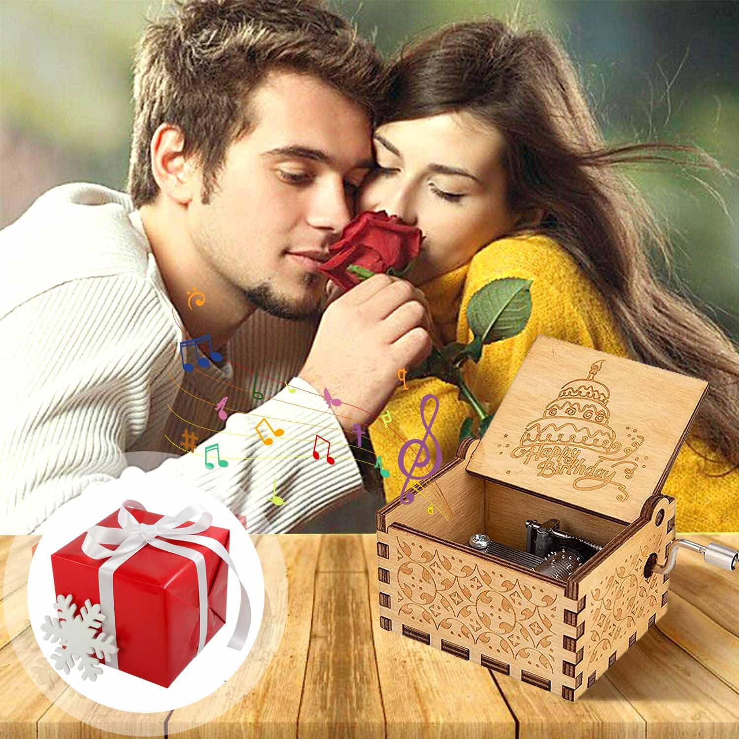 Boîte à Musique En Bois Bricolage à Manivelle Décoration De Maison Cadeaux Pour Anniversaire