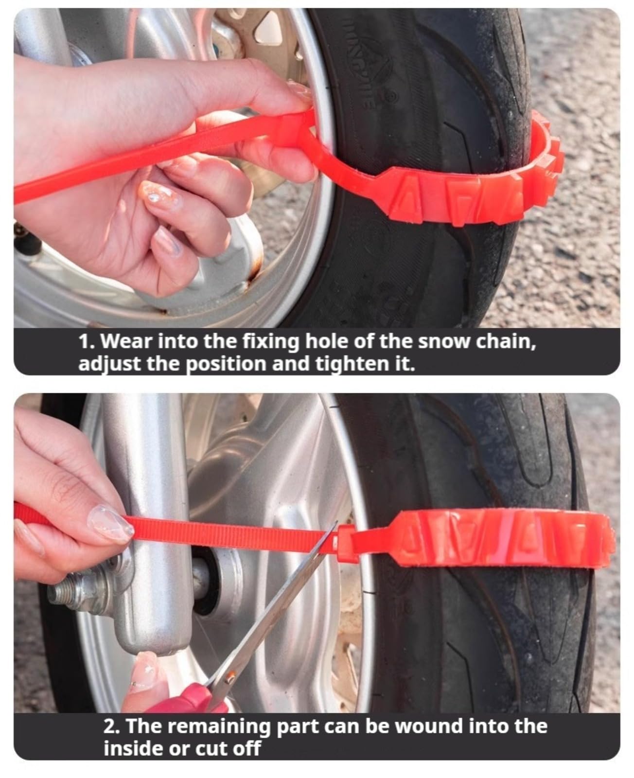 Fascette stringicavo per catene da neve, per moto e biciclette, 20 catene antiscivolo per pneumatici per neve, fascette per pneumatici da neve, impugnature per pneumatici per moto per guida