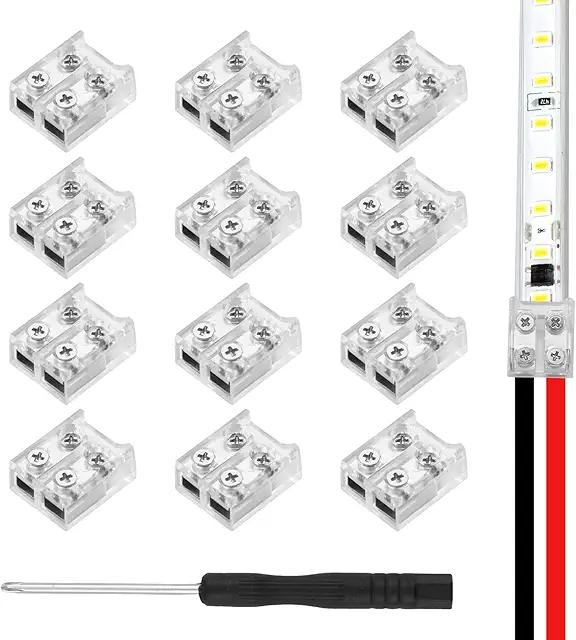 12-Pack 8mm Solderless LED Strip Connectors for COB/SMD Lights - LED Strip & Connectors
