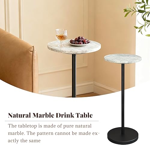 Vista 5 de Mesa de bebida de mármol natural, mesa de pedestal, mesa auxiliar redonda pequeña, mesa de Martini para sala de estar, baño, espacio pequeño