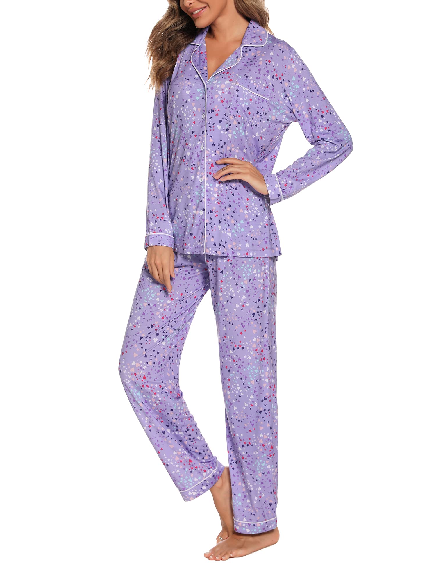 ENJOYNIGHTCouples Christmas Pajamas Sets Long Sleeve Sleepwear 2-Piece Pjs Set Button-Down Loungewear Comfy Nightwear