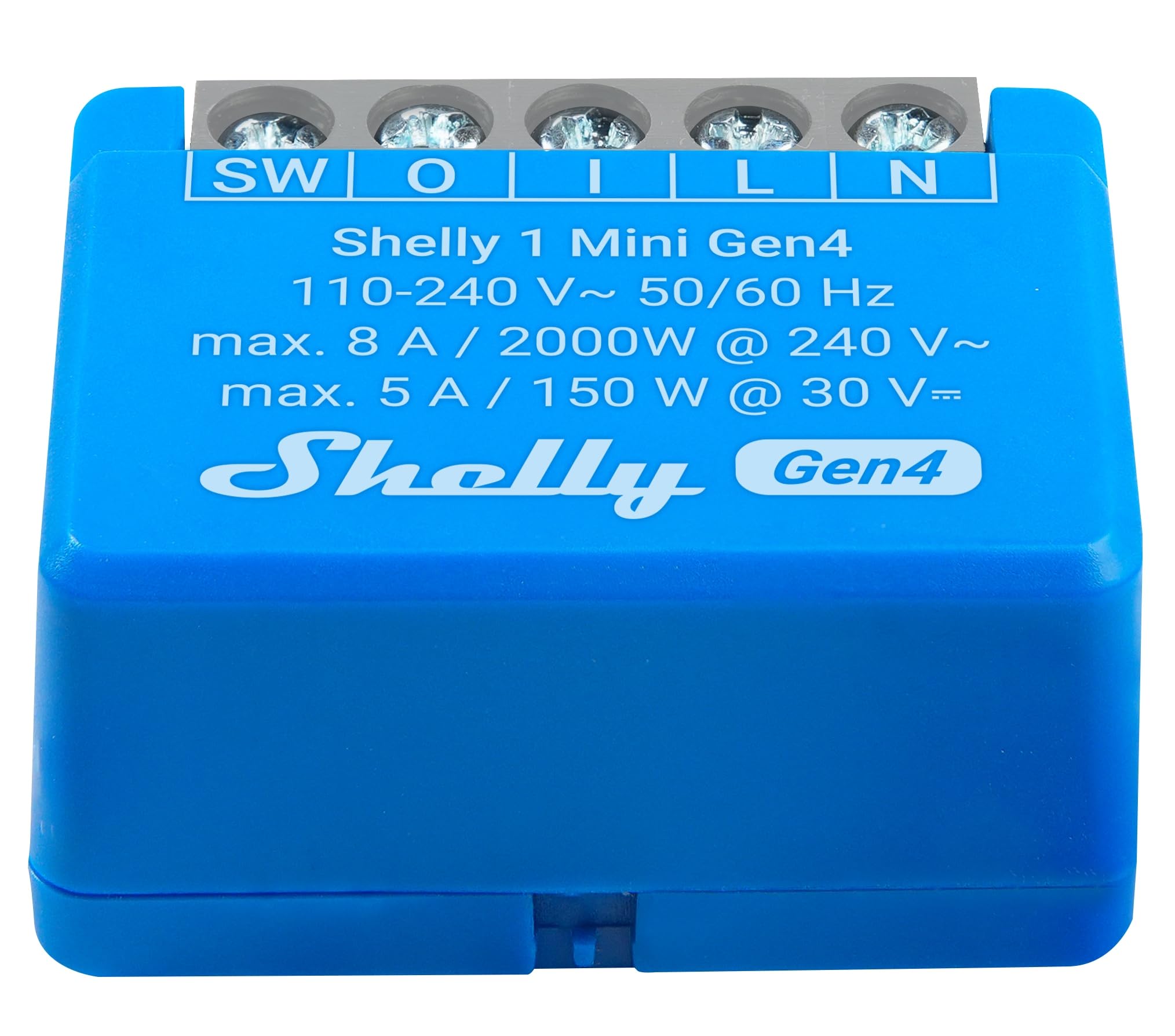 SHELLY Relais 1 Mini Gen4, 8 A, WLAN, Bluetooth, blau, 4 Stück