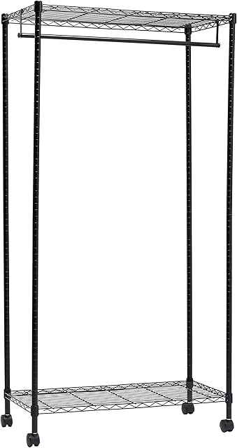 Amazon Basics Garment Rack with Top and Bottom Shelves - Black