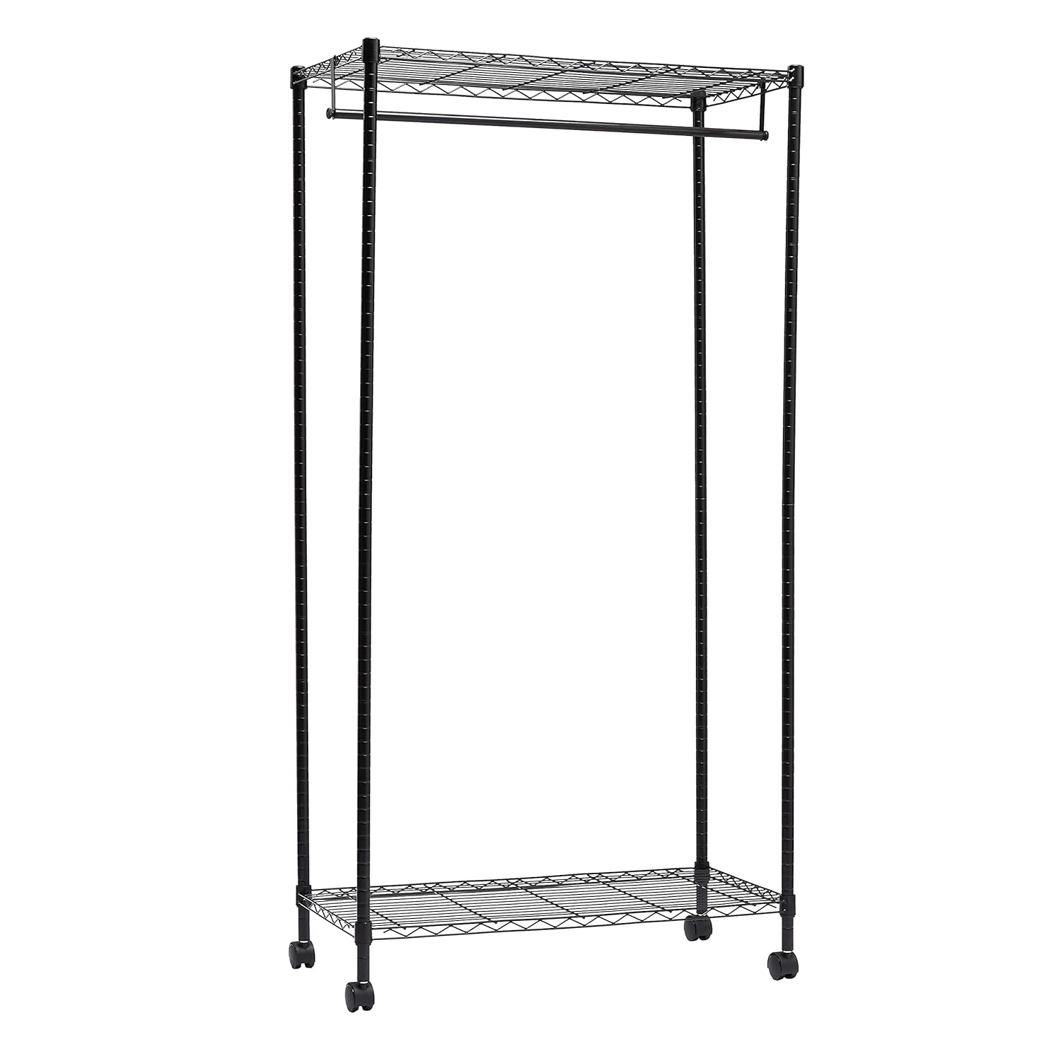 AmazonBasics Garment Hanging Rolling Rack with Top and Bottom Shelves