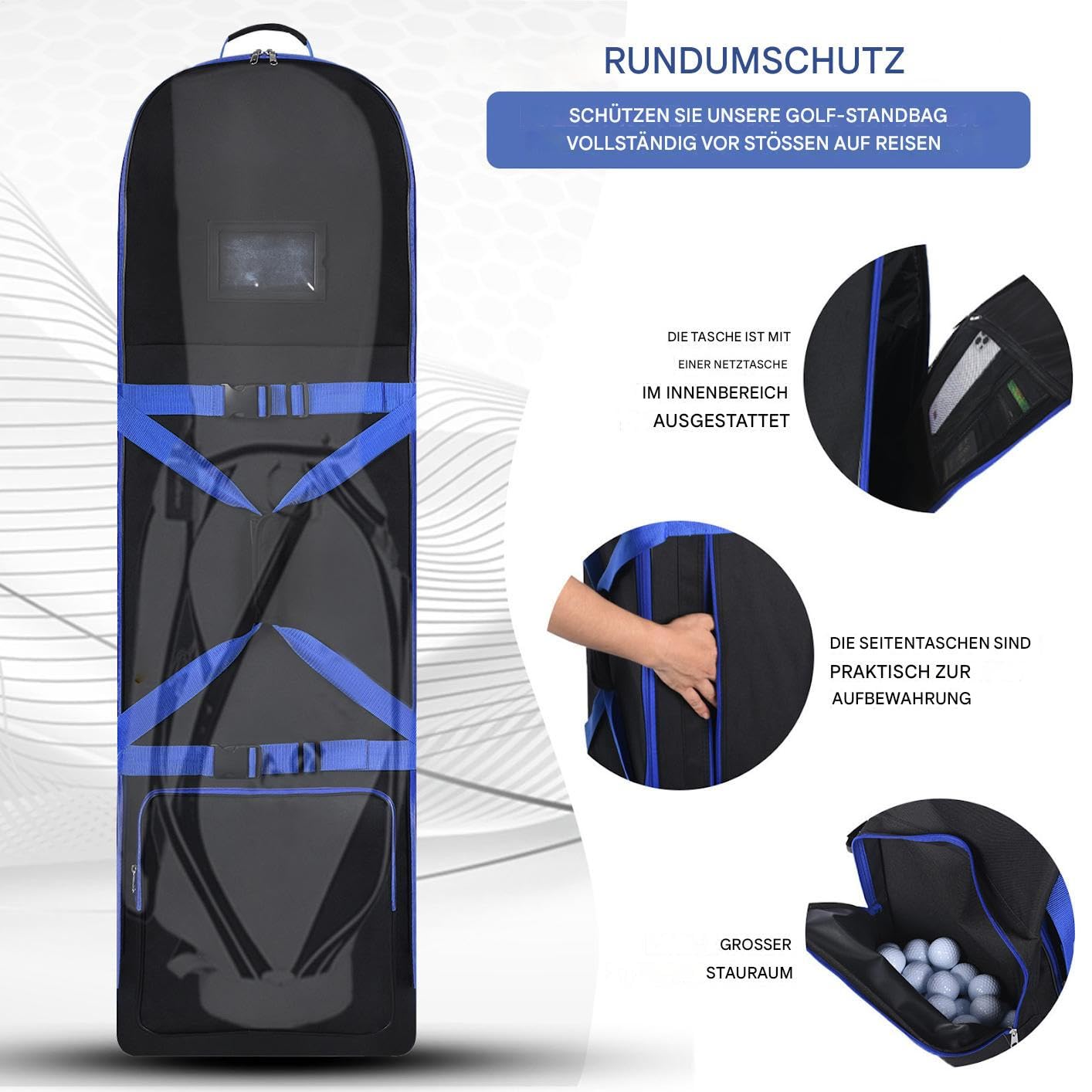 Golf Reisetasche wasserdichte große Ausführung mit Tragegriff und Rollen | Golftaschen Koffer für Flugreisen für Damen Herren, Outdoor Training und Wettkampf
