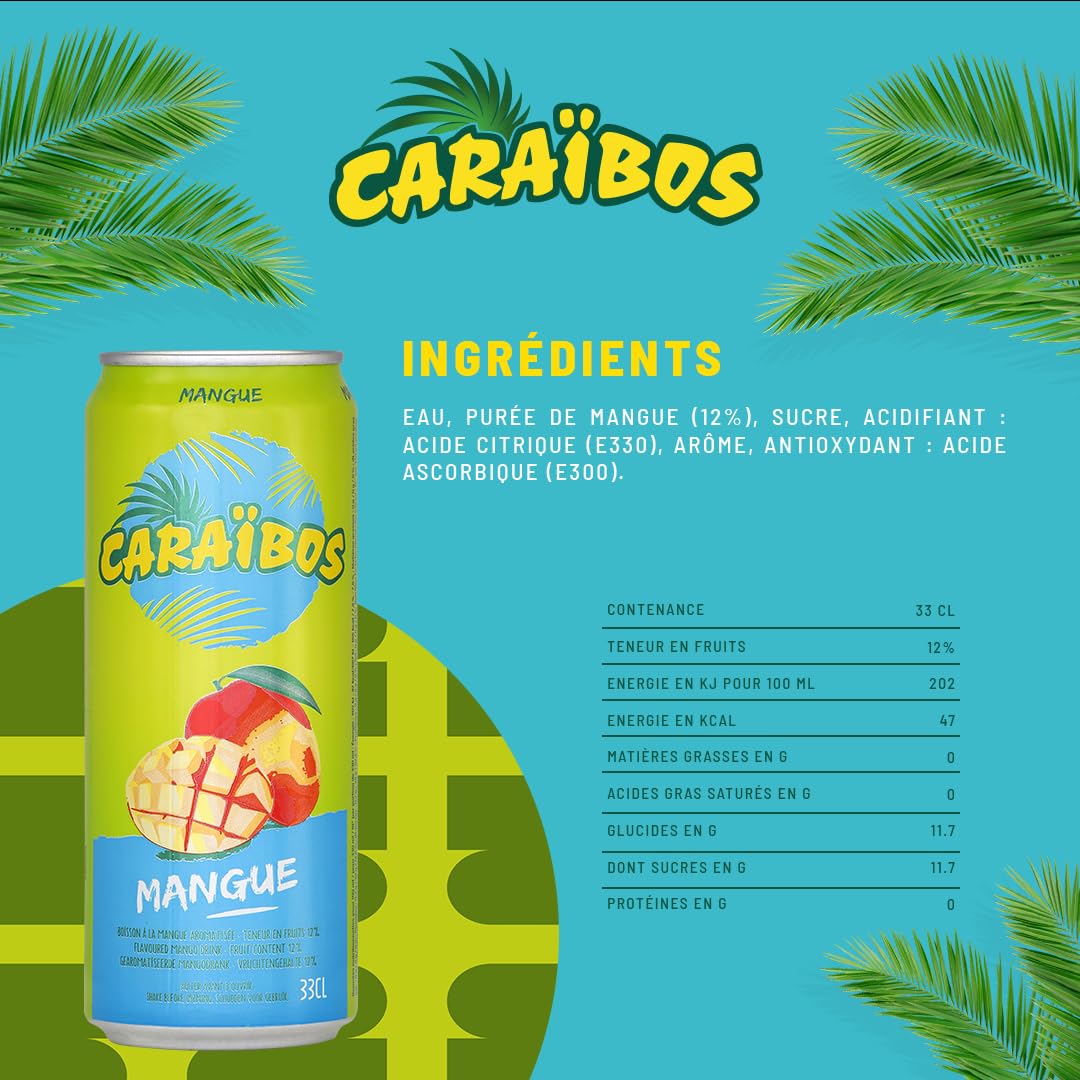Caraïbos Boisson Saveur Mangue, Canette 33cl, Lot de 24