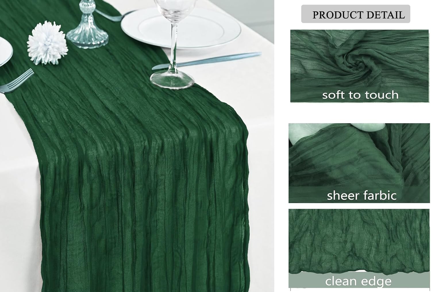 MDS Pack of 10 Cheesecloth Table Runner 17x108 Inch Long, Gauze Cheese Cloth Table Runner for Wedding Party Birthday Bridal Shower Farmhouse Garden Boho Rustic Table Decoration - Hunter Green