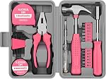 Pink Tool Kit 24 Pieces, Pink Tool Set with Small Tool Box, Home Toolkit for Women, Portable Hand Tools Include Screwdriver & Hammer, Outils for Daily DIY & Repairs