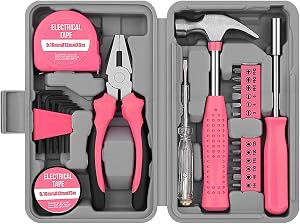 Pink Tool Kit 24 Pieces, Pink Tool Set with Small Tool Box, Home Toolkit for Women, Portable Hand Tools Include Screwdriver & Hammer, Outils for Daily DIY & Repairs