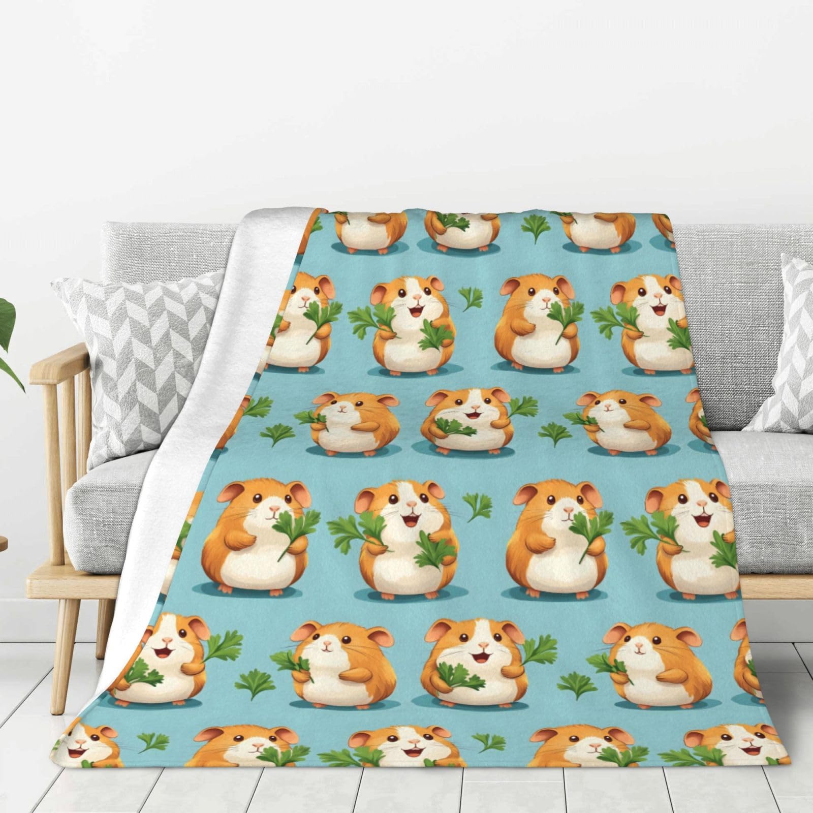 Couverture douce pour canapé lit en flanelle imprimé hamster toutes saisons 127x152