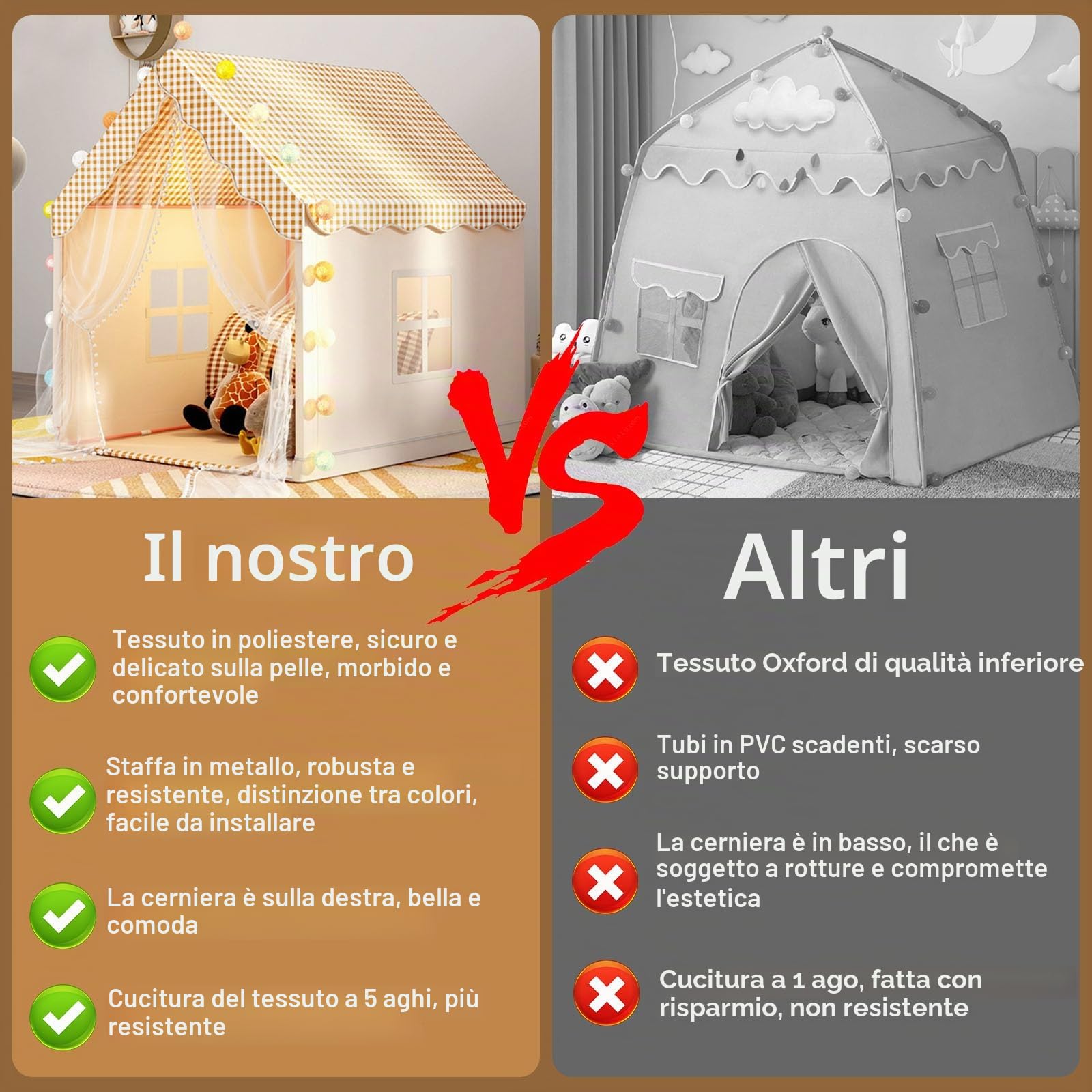 Tenda da gioco per bambini, con luci, ideale per casa, per interni ed esterni, giocattoli, regalo per casa (47 x 40 x 51)