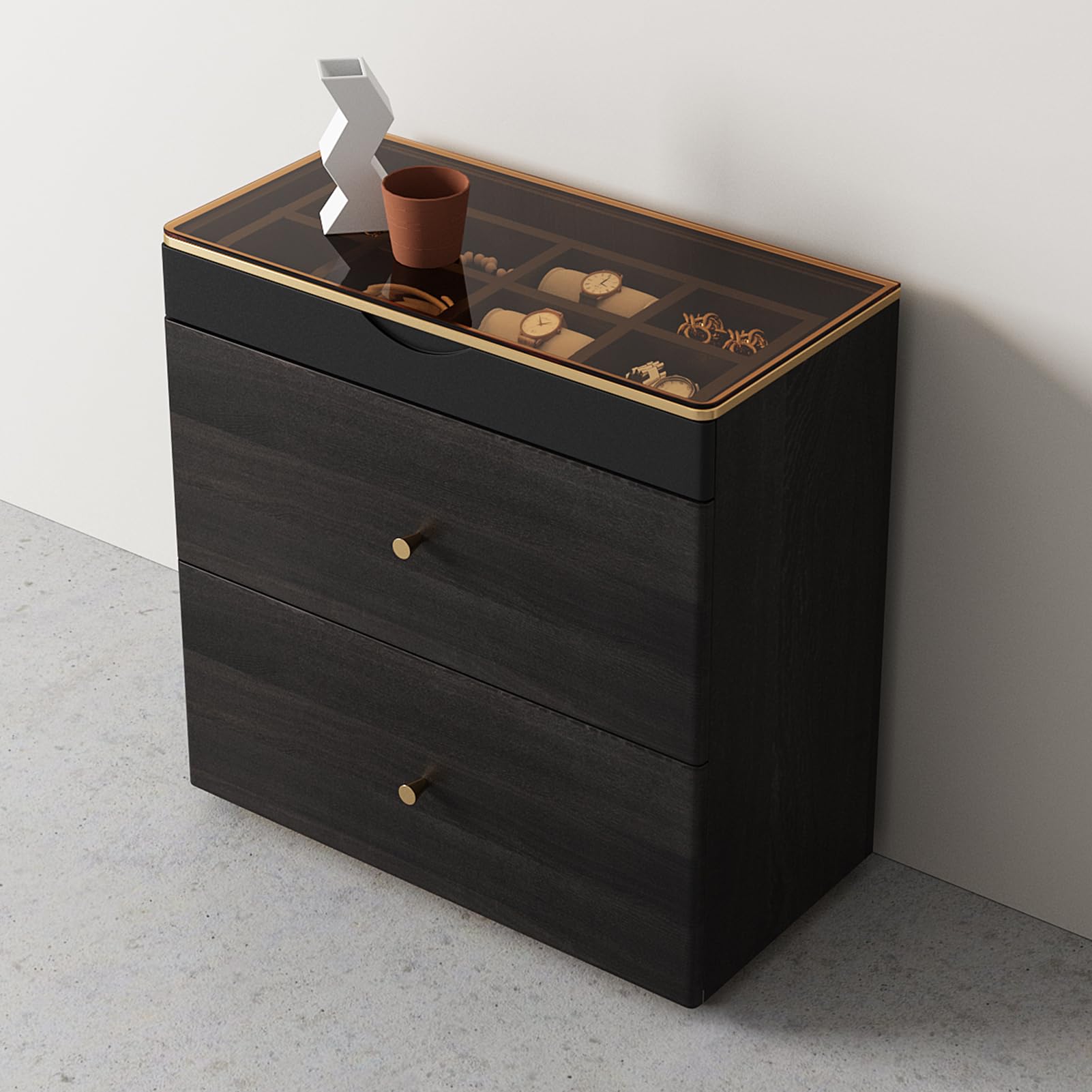 Lartis Nightstand with Glass Top - Night Stand with Drawer No Installation Required - Black Storage Nightstand Compartmentalized Storage, Large