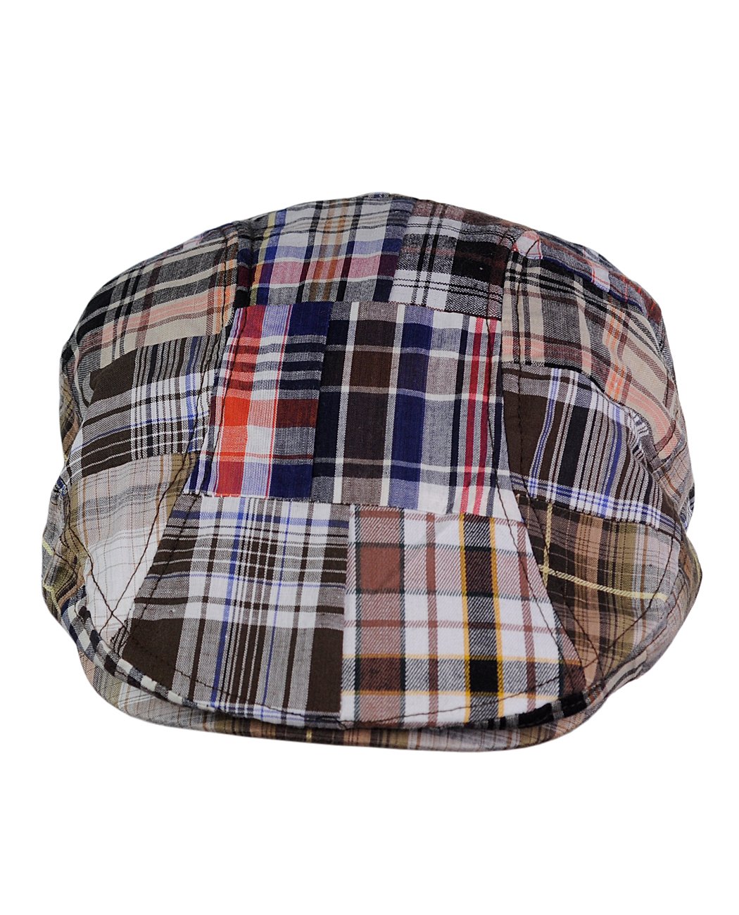 NYFASHION101 Men's Cotton Plaid Patchwork Buttoned Duck Bill Newsboy Ivy Cap, Brown